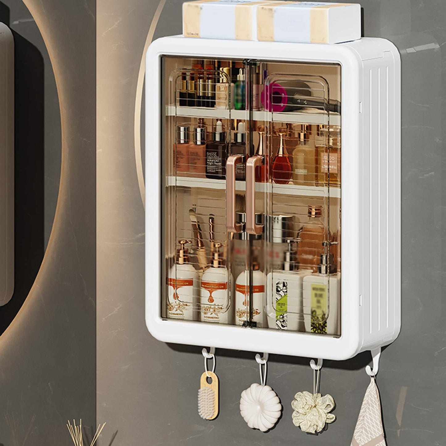 Plastic Self-Adhesive No-Drill Bathroom Shelf & Storage Cabinet with Stickers, Organiser for Bathroom, Essentials, Makeup, Skincare, Wall-Mounted Multi-Purpose (1 Pcs Bathroom Cabinet)