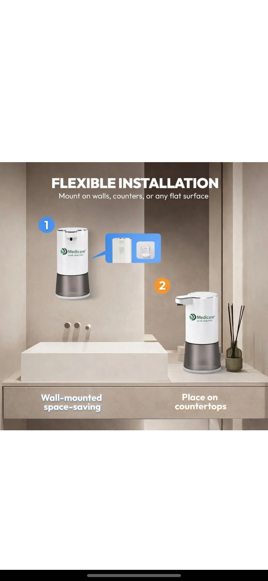 D MEDICARE
Automatic Foam Soap Dispenser | Rechargeable Battery Intelligent Sensing 350 ml Foam, Gel, Liquid, Shampoo Dispenser (White, Grey)