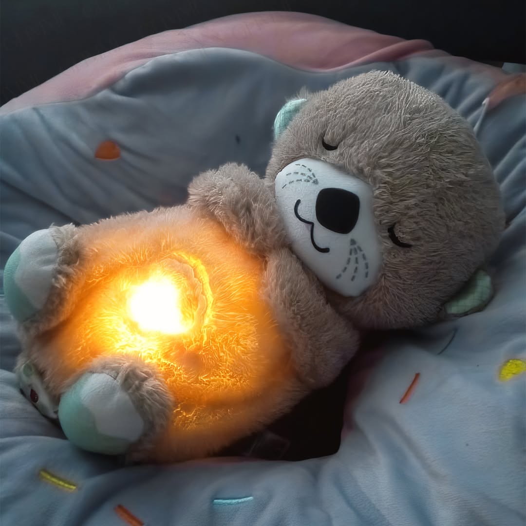 Breathing Teddy Otter Glowing Music for Baby Sensory Sleep Lights Rhythmic Simulation Plush for Babies Kids Soothing Sound and Décor Item | colour grey