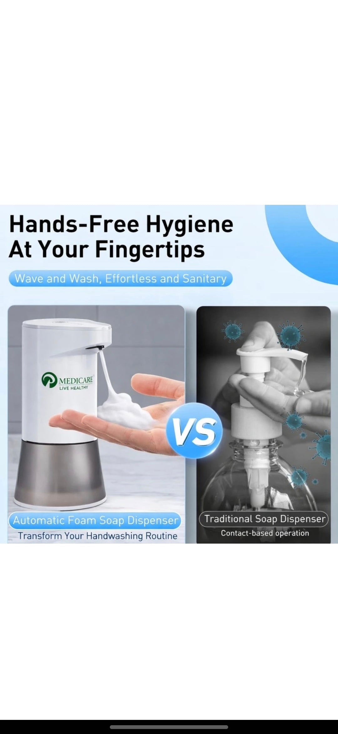 D MEDICARE

Automatic Foam Soap Dispenser | Rechargeable Battery Intelligent Sensing 350 ml Foam, Gel, Liquid, Shampoo Dispenser (White, Grey)