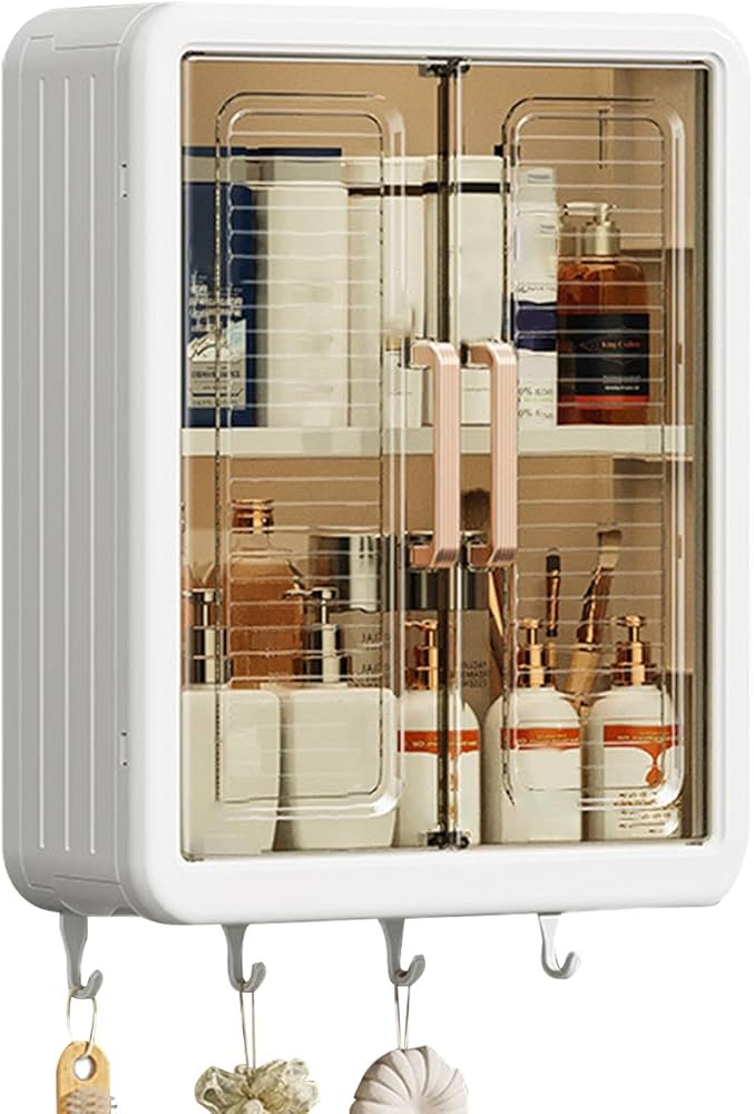 Plastic Self-Adhesive No-Drill Bathroom Shelf & Storage Cabinet with Stickers, Organiser for Bathroom, Essentials, Makeup, Skincare, Wall-Mounted Multi-Purpose (1 Pcs Bathroom Cabinet)